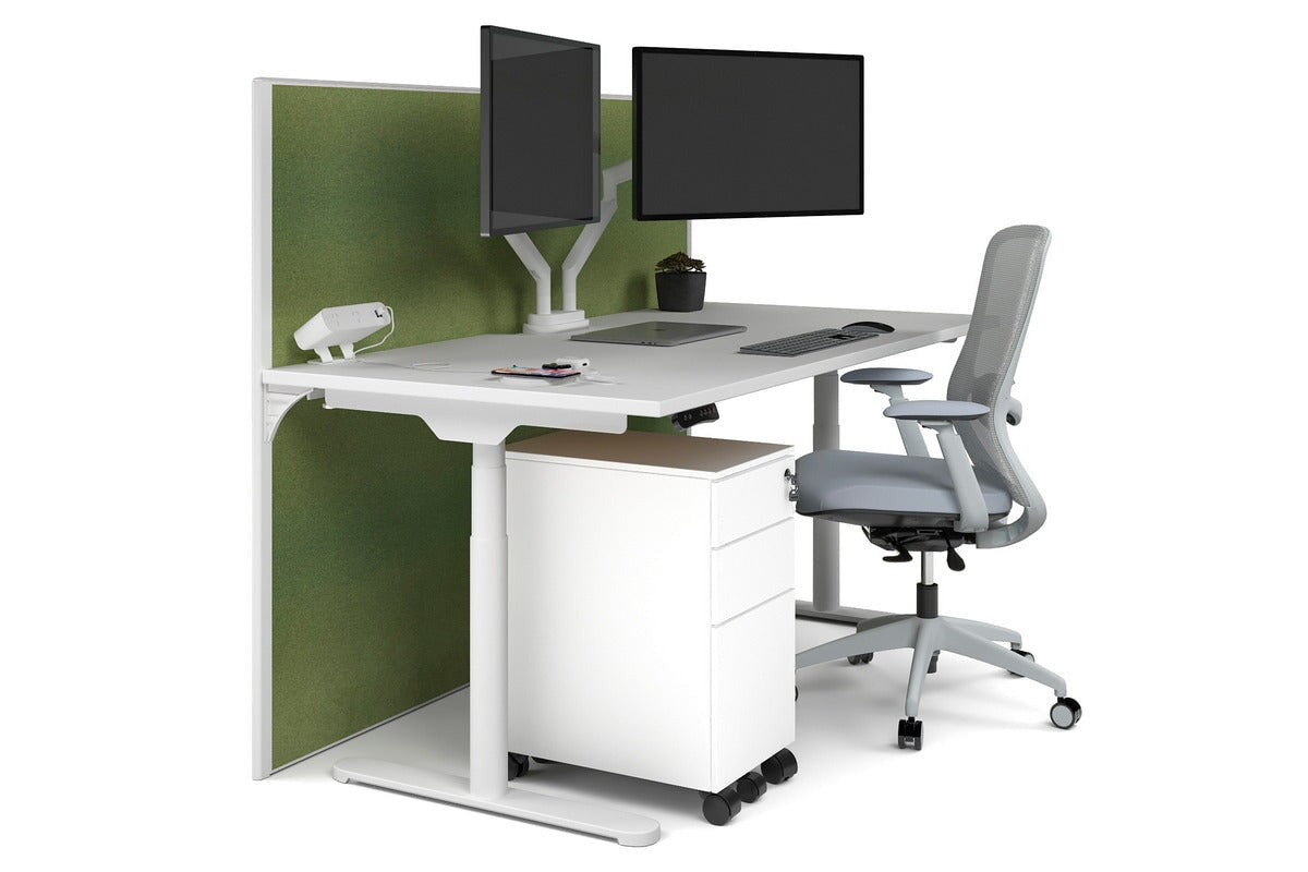 Flexi Premium Height Adjustable Single Workstation [1800L x 800W with Cable Scallop] Jasonl white leg white green moss (1200H x 1800W)