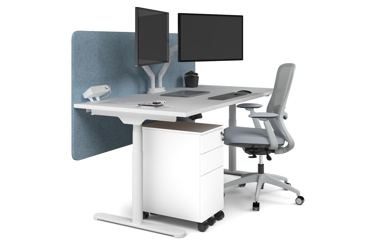 Flexi Premium Height Adjustable Single Workstation [1800L x 800W with Cable Scallop]-white leg white blue echo panel (820H x 1800W)