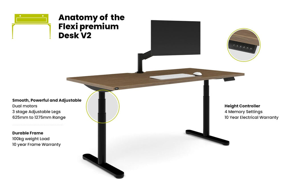 Flexi Premium Height Adjustable Single Workstation [1200L x 800W with Cable Scallop]-black leg dark oak moody charchoal (1200H x 1200W)