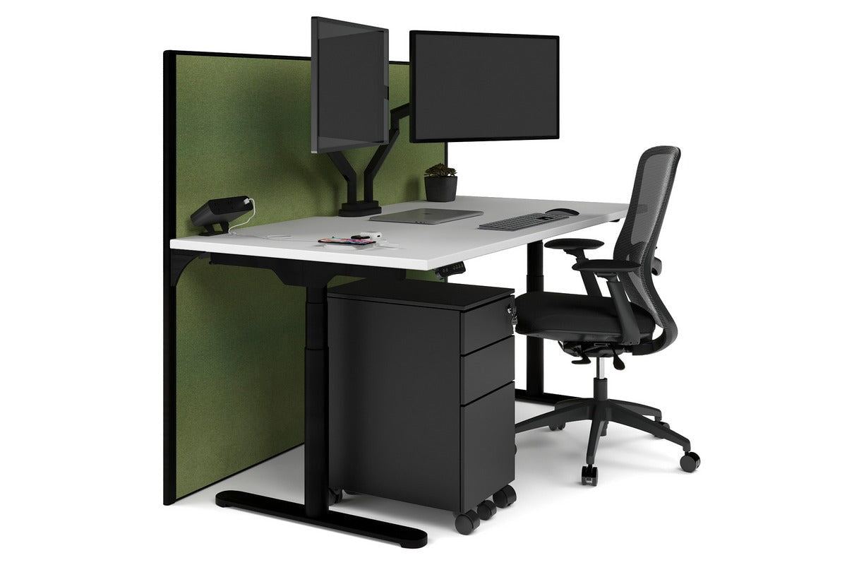 Flexi Premium Height Adjustable Single Workstation [1800L x 800W with Cable Scallop] Jasonl black leg white green moss (1200H x 1800W)