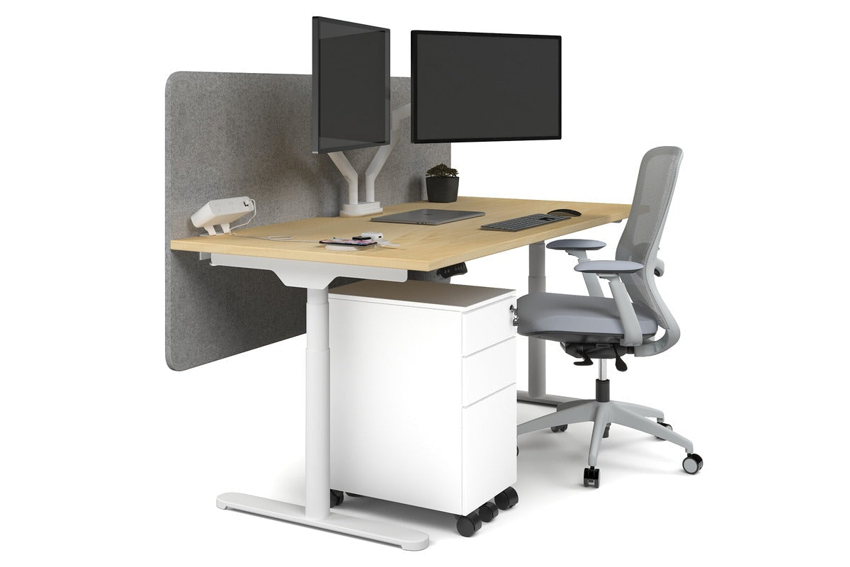 Flexi Premium Height Adjustable Single Workstation [1800L x 800W with Cable Scallop]-white leg maple light grey echo panel (820H x 1800W)