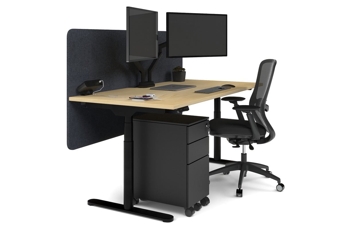 Flexi Premium Height Adjustable Single Workstation [1800L x 800W with Cable Scallop]-black leg maple dark grey echo panel (820H x 1800W)