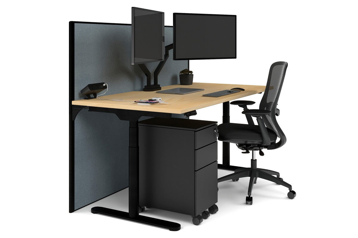 Flexi Premium Height Adjustable Single Workstation [1800L x 800W with Cable Scallop]-black leg maple cool grey (1200H x 1800W)