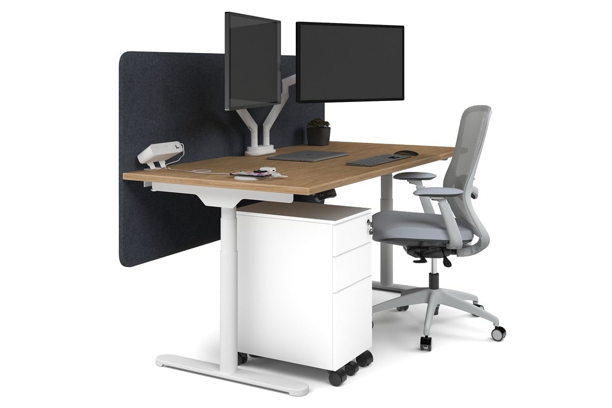 Flexi Premium Height Adjustable Single Workstation [1800L x 800W with Cable Scallop] Jasonl white leg salvage oak dark grey echo panel (820H x 1800W)