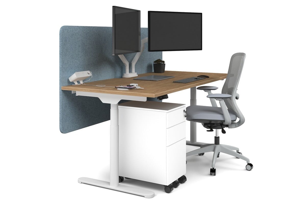 Flexi Premium Height Adjustable Single Workstation [1800L x 800W with Cable Scallop] Jasonl white leg salvage oak blue echo panel (820H x 1800W)