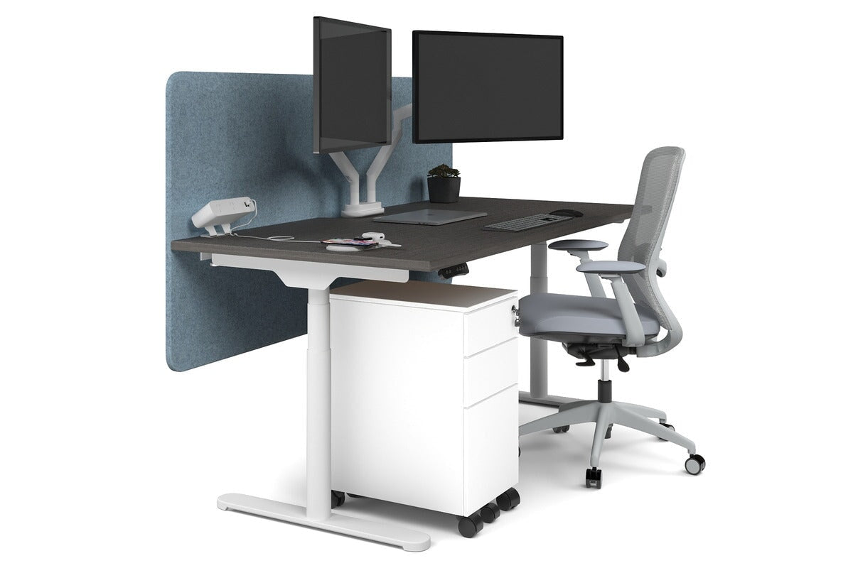 Flexi Premium Height Adjustable Single Workstation [1800L x 800W with Cable Scallop] Jasonl white leg dark oak blue echo panel (820H x 1800W)