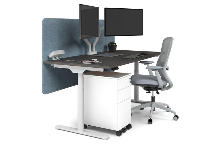 Flexi Premium Height Adjustable Single Workstation [1800L x 800W with Cable Scallop] Jasonl white leg dark oak blue echo panel (820H x 1800W)