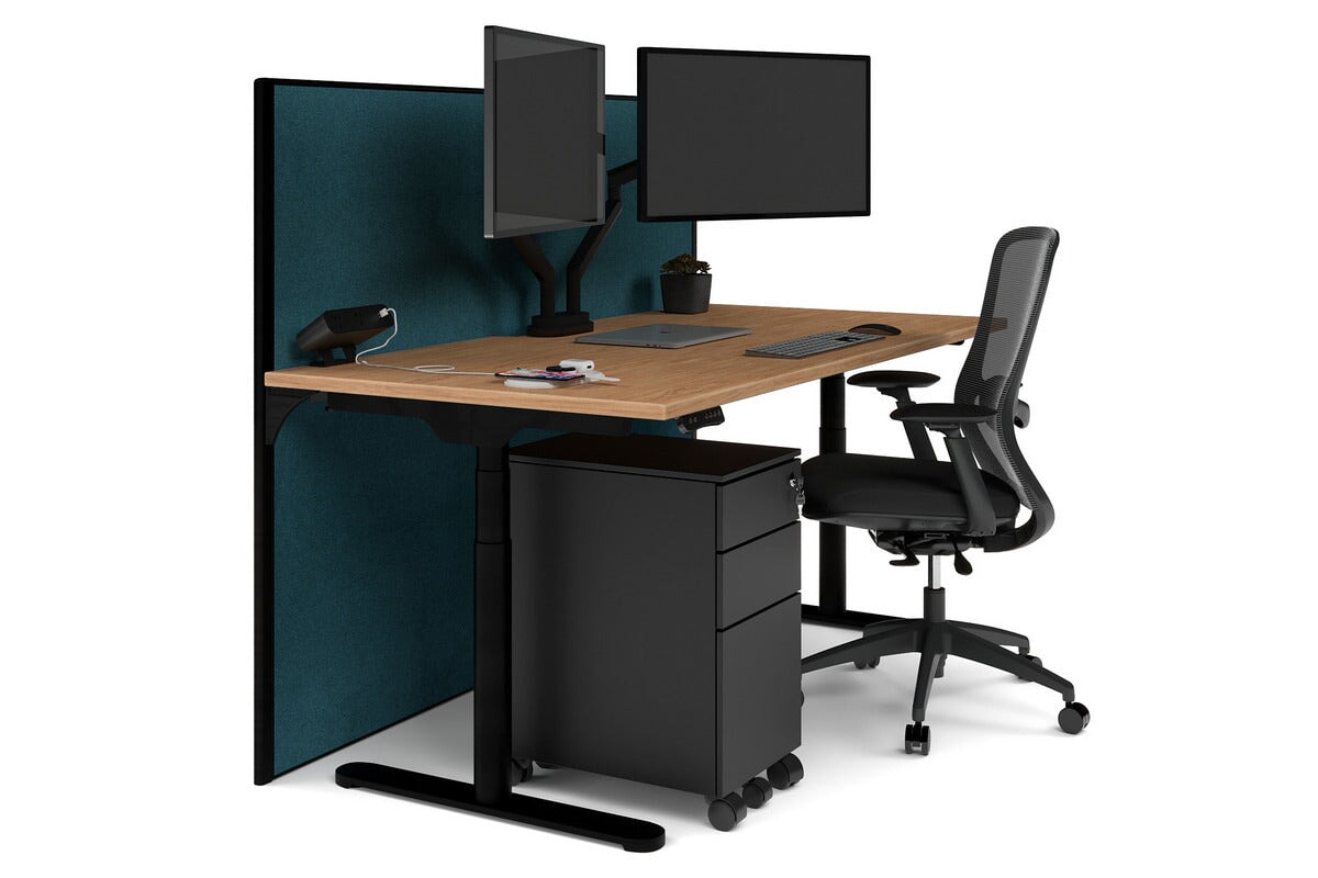 Flexi Premium Height Adjustable Single Workstation [1800L x 800W with Cable Scallop]-black leg salvage oak deep blue (1200H x 1800W)