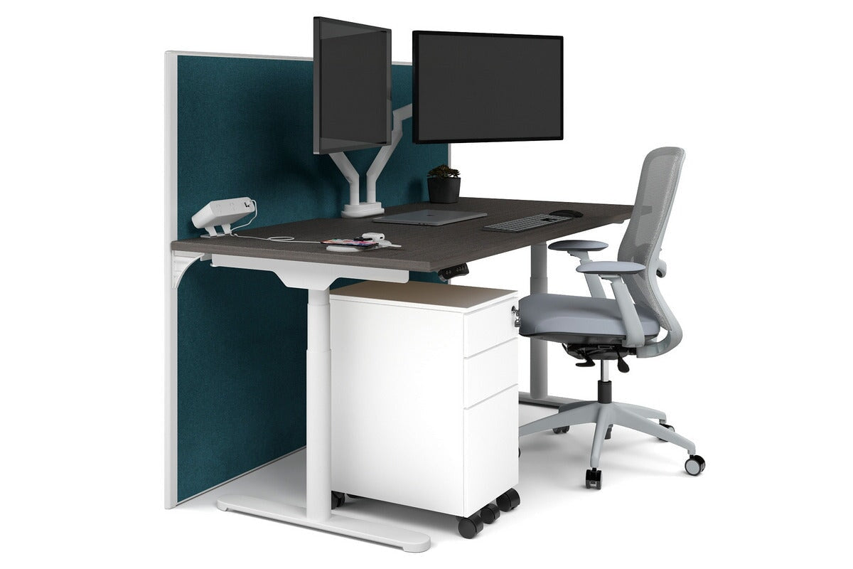 Flexi Premium Height Adjustable Single Workstation [1800L x 800W with Cable Scallop]-white leg dark oak deep blue (1200H x 1800W)