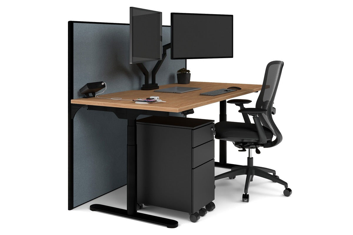 Flexi Premium Height Adjustable Single Workstation [1800L x 800W with Cable Scallop]-black leg salvage oak cool grey (1200H x 1800W)