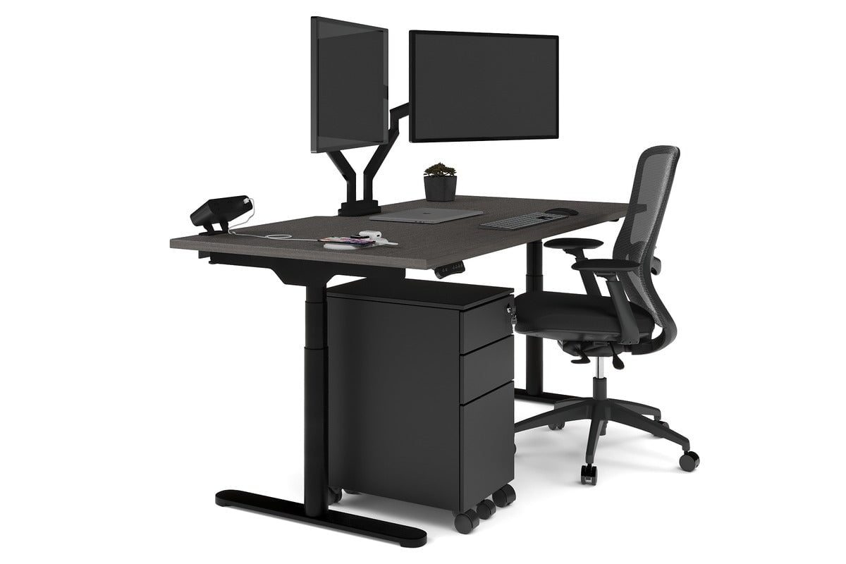Flexi Premium Height Adjustable Single Workstation [1800L x 800W with Cable Scallop] Jasonl black leg dark oak none