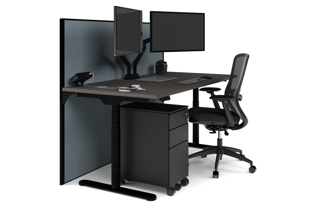 Flexi Premium Height Adjustable Single Workstation [1800L x 800W with Cable Scallop] Jasonl black leg dark oak cool grey (1200H x 1800W)