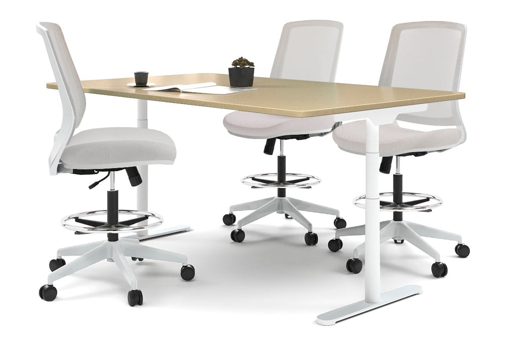 Flexi Premium Sit Stand Meeting Table-white leg maple 