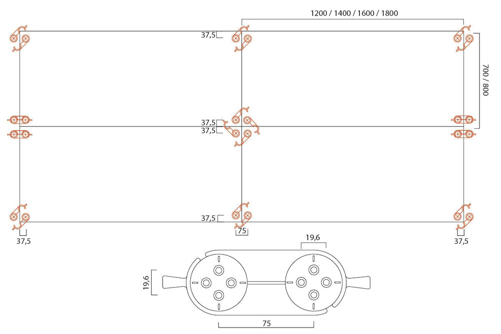 Flip Top / Folding Mobile Conference Room Table Uno [1600L x 800W]-white leg dark oak with linking device