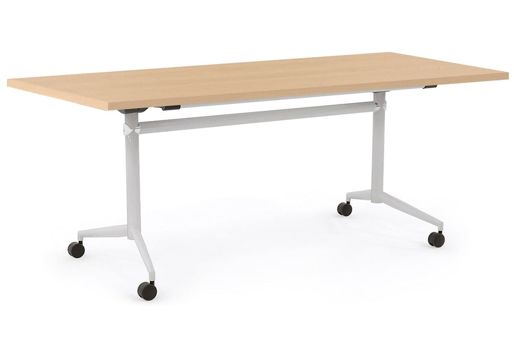Flip Top / Folding Mobile Conference Room Table Uno [1600L x 800W]-white leg maple none
