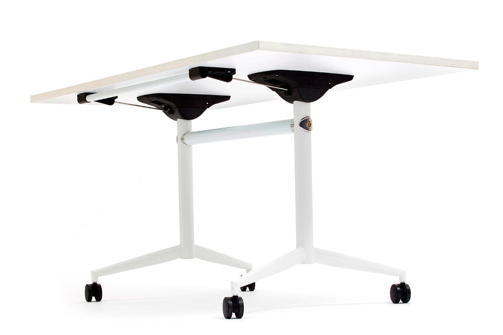 Flip Top / Folding Mobile Conference Room Table Uno [1800L x 700W]-white leg dark oak with linking device