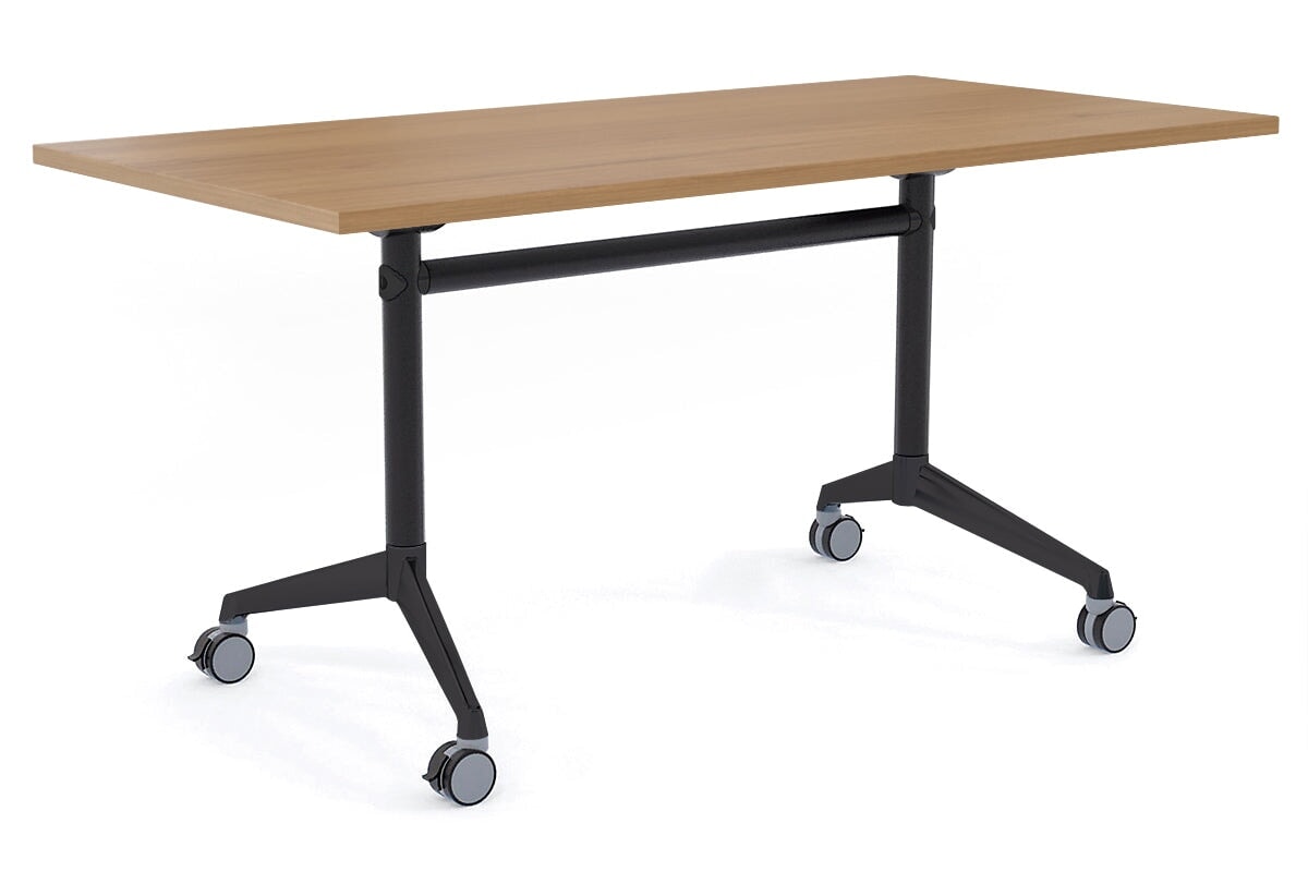 Flip Top / Folding Mobile Meeting Room Table Blackjack [1200L x 700W] Ooh La La Black Pole with Black salvage oak none