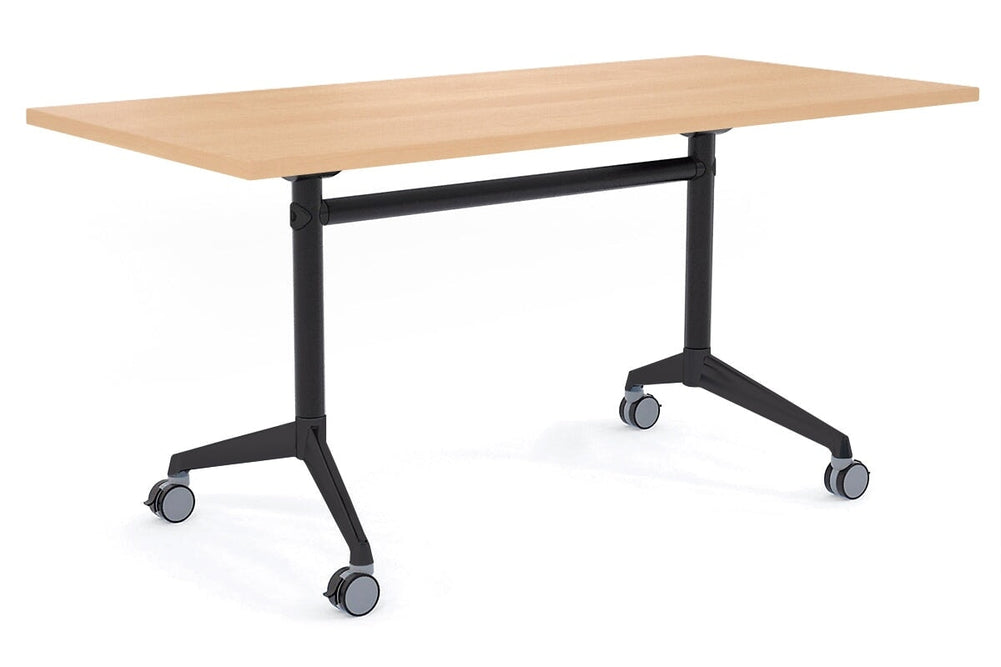 Flip Top / Folding Mobile Meeting Room Table Blackjack [1200L x 700W]-Black Pole with Black maple none