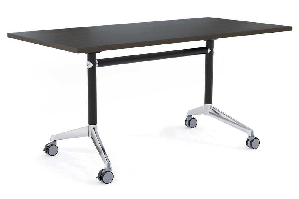 Flip Top / Folding Mobile Meeting Room Table Blackjack [1200L x 700W]-Black Pole with Alloy Polished dark oak none
