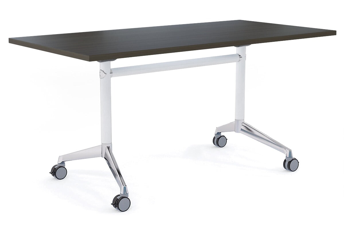 Flip Top / Folding Mobile Meeting Room Table Blackjack [1200L x 700W] Ooh La La White Pole with Alloy Polished dark oak none