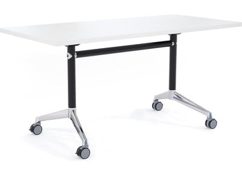 Flip Top / Folding Mobile Meeting Room Table Blackjack [1200L x 700W] Ooh La La Black Pole with Alloy Polished white none