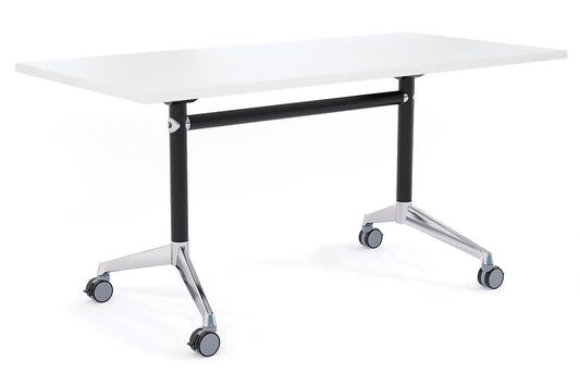Flip Top / Folding Mobile Meeting Room Table Blackjack [1200L x 700W] Ooh La La Black Pole with Alloy Polished white none