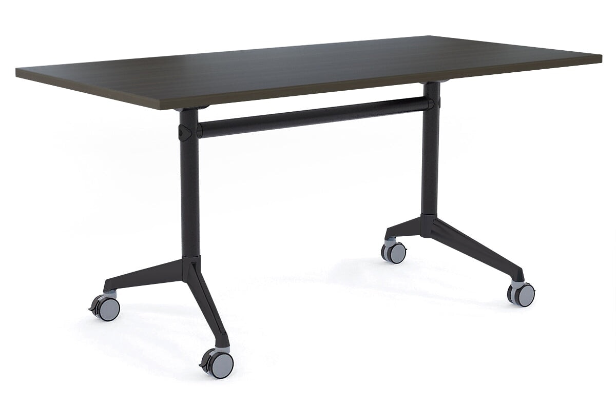Flip Top / Folding Mobile Meeting Room Table Blackjack [1200L x 700W] Ooh La La Black Pole with Black dark oak none