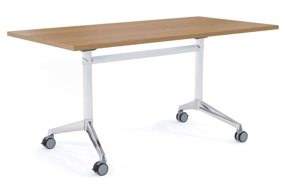 Flip Top / Folding Mobile Meeting Room Table Blackjack [1200L x 800W]-White Pole with Alloy Polished salvage oak none