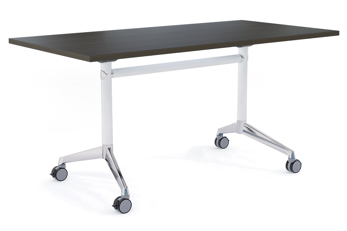 Flip Top / Folding Mobile Meeting Room Table Blackjack [1200L x 800W] Ooh La La White Pole with Alloy Polished dark oak none