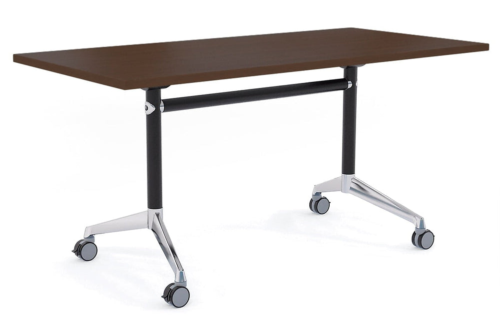 Flip Top / Folding Mobile Meeting Room Table Blackjack [1400L x 700W]-Black Pole with Alloy Polished wenge none