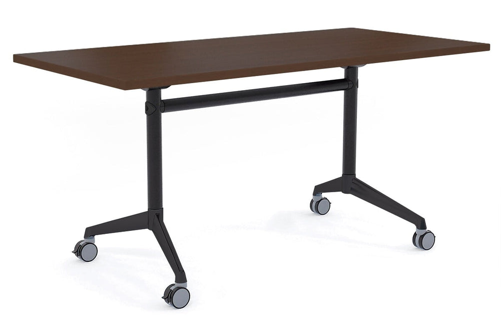 Flip Top / Folding Mobile Meeting Room Table Blackjack [1400L x 700W]-Black Pole with Black wenge none