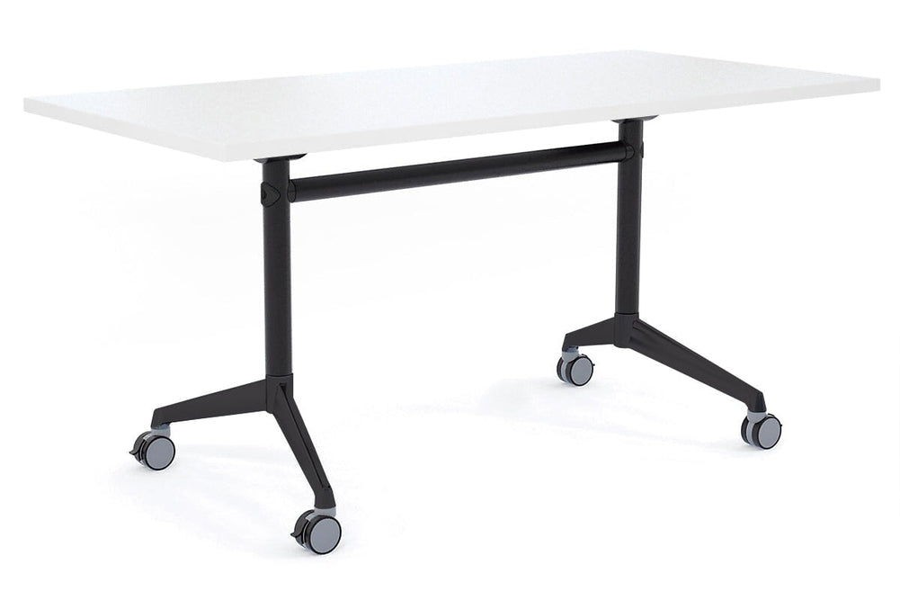 Flip Top / Folding Mobile Meeting Room Table Blackjack [1400L x 700W]-Black Pole with Black white none