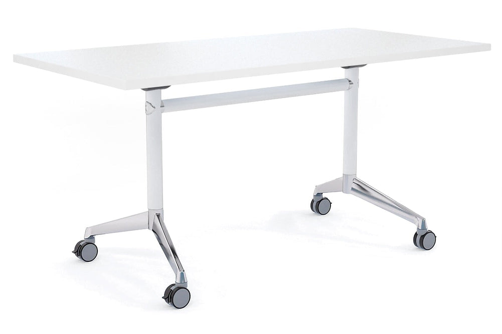 Flip Top / Folding Mobile Meeting Room Table Blackjack [1600L x 700W]-White Pole with Alloy Polished white none