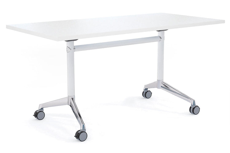 Flip Top / Folding Mobile Meeting Room Table Blackjack [1600L x 700W] Ooh La La White Pole with Alloy Polished white none
