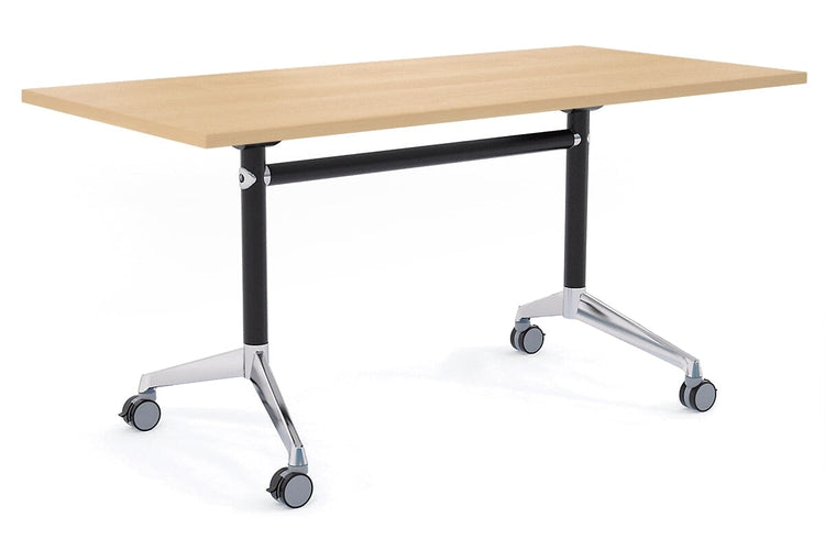 Flip Top / Folding Mobile Meeting Room Table Blackjack [1600L x 700W] Ooh La La Black Pole with Alloy Polished maple none