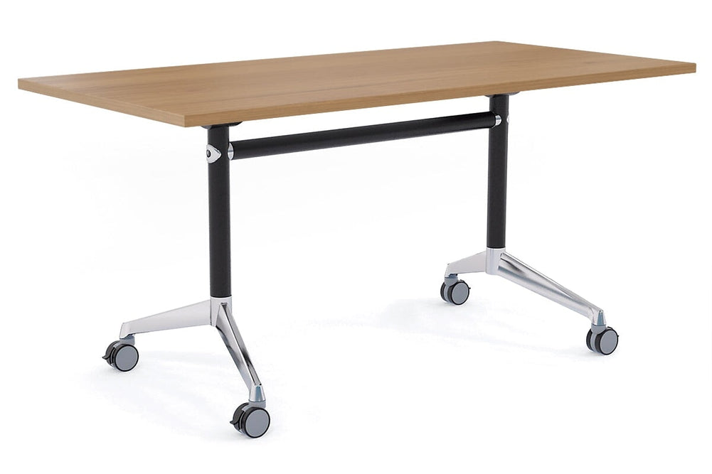Flip Top / Folding Mobile Meeting Room Table Blackjack [1800L x 700W]-Black Pole with Alloy Polished salvage oak none