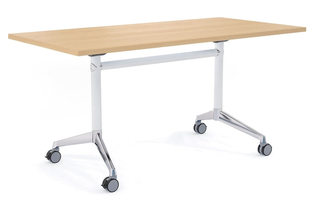 Flip Top / Folding Mobile Meeting Room Table Blackjack [1800L x 700W]-White Pole with Alloy Polished maple none