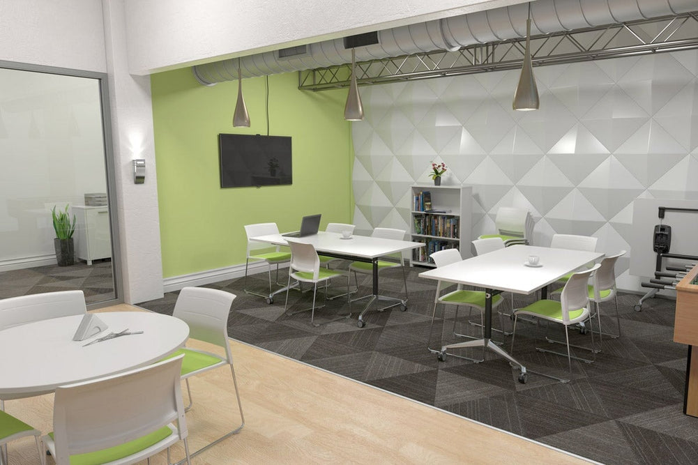 Flip Top / Folding Mobile Meeting Room Table Blackjack [1800L x 700W]-White Pole with Alloy Polished dark oak with linking device