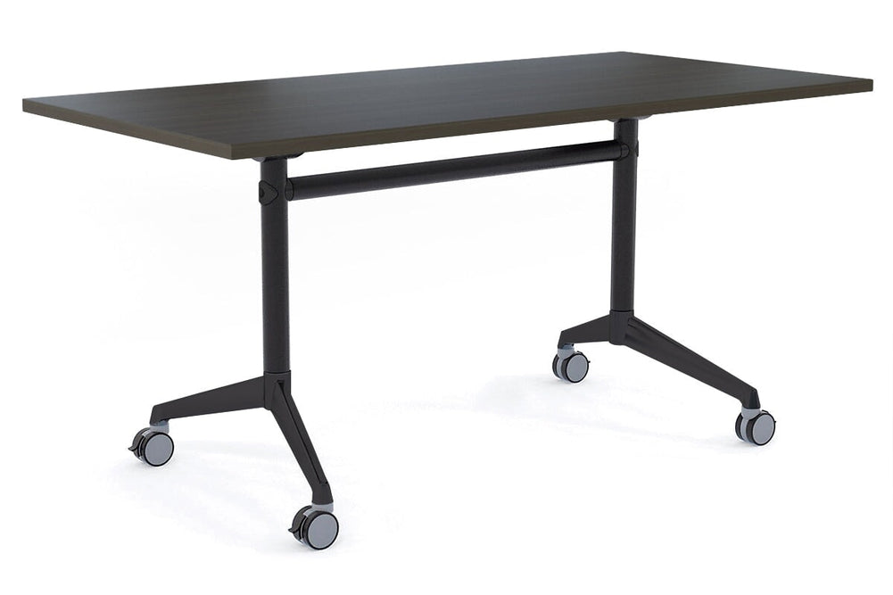 Flip Top / Folding Mobile Meeting Room Table Blackjack [1800L x 700W]-Black Pole with Black dark oak none