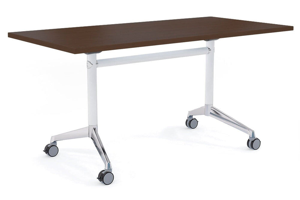 Flip Top / Folding Mobile Meeting Room Table Blackjack [1800L x 800W]-White Pole with Alloy Polished wenge none