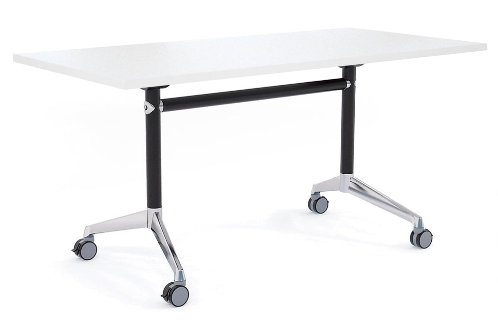Flip Top / Folding Mobile Meeting Room Table Blackjack [1800L x 800W]-Black Pole with Alloy Polished white none