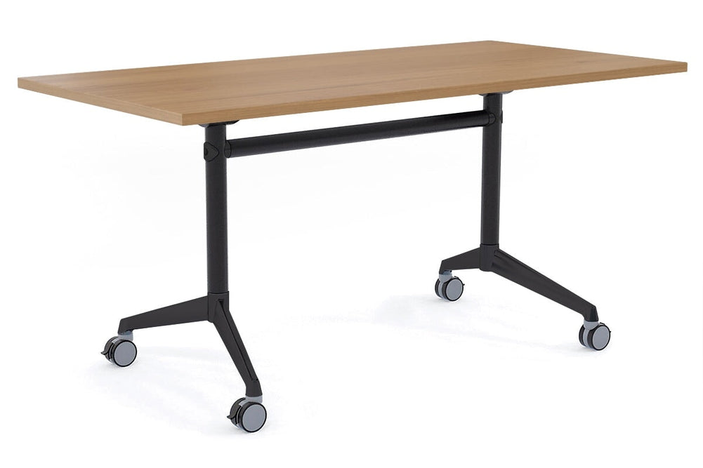 Flip Top / Folding Mobile Meeting Room Table Blackjack [1800L x 800W]-Black Pole with Black salvage oak none