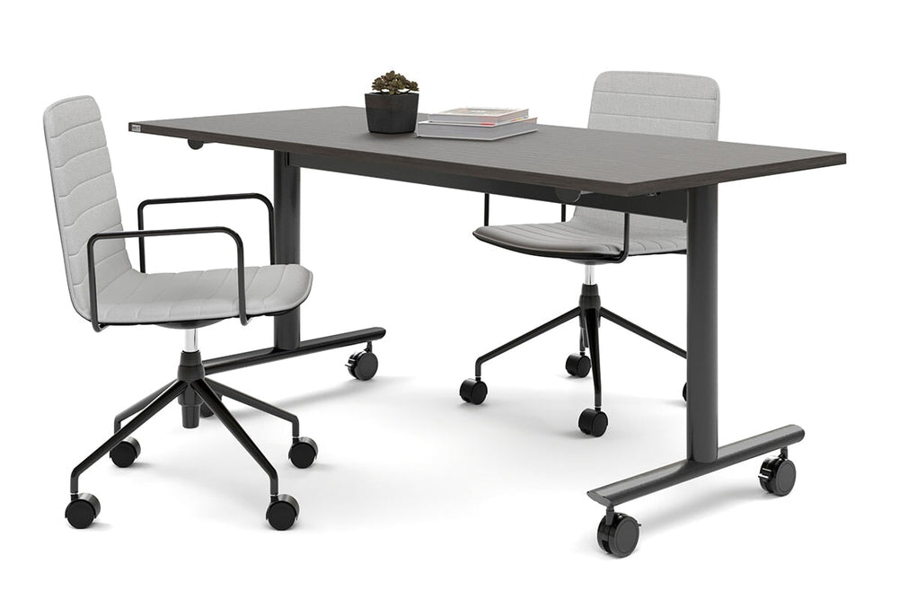 Jasonl Flip Top/Folding Mobile Meeting Room Table - Solana [1200L x 700W]-black leg dark oak none