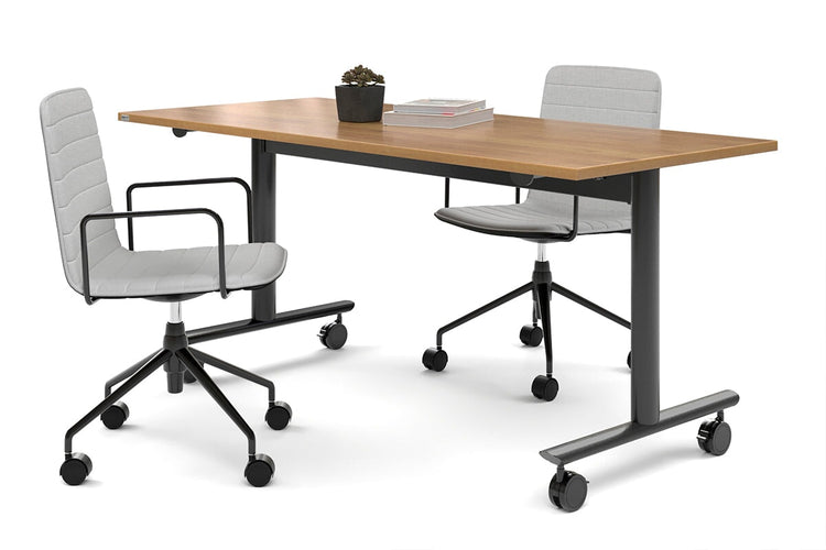 Jasonl Flip Top/Folding Mobile Meeting Room Table - Solana [1400L x 800W] Jasonl black leg salvage oak none