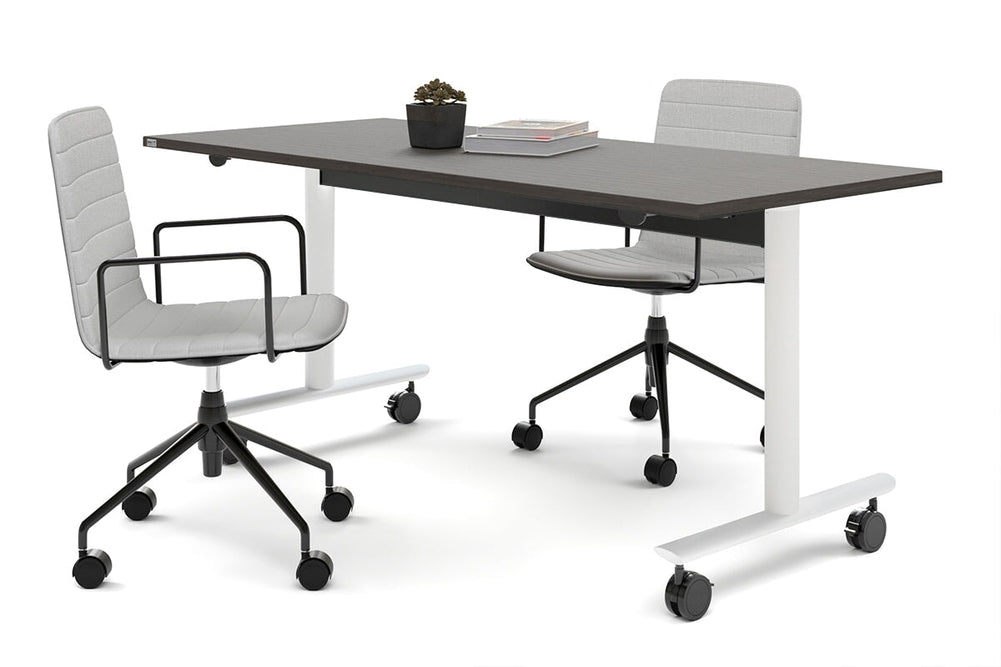 Jasonl Flip Top/Folding Mobile Meeting Room Table - Solana [1600L x 800W]-white leg dark oak none