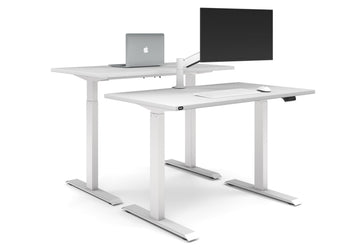 Just Right Height Adjustable 2 Person Bench Workstation [1400L x 700W] Jasonl white leg white none