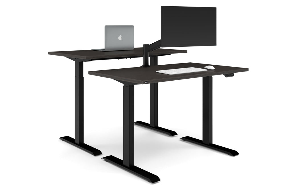 Just Right Height Adjustable 2 Person Bench Workstation [1400L x 700W]-black leg dark oak none
