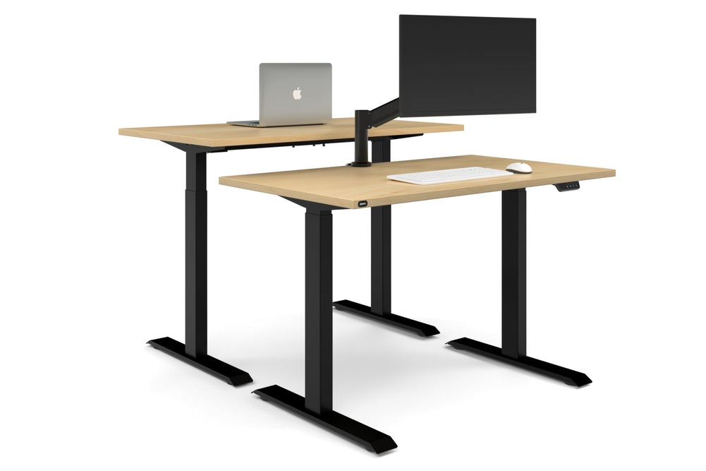 Just Right Height Adjustable 2 Person Bench Workstation [1400L x 700W]-black leg maple none