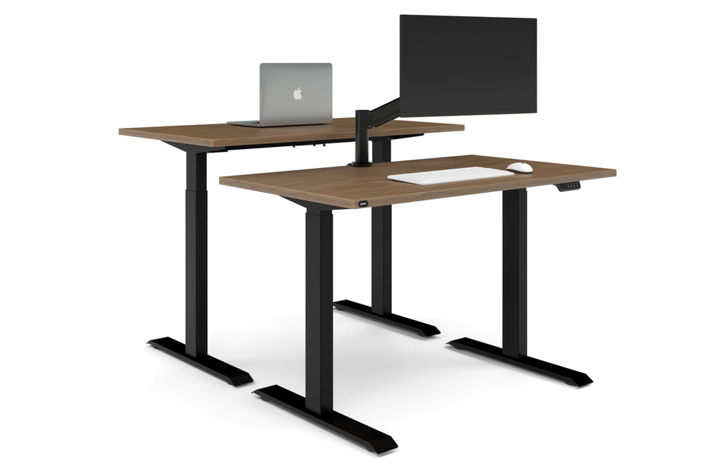 Just Right Height Adjustable 2 Person Bench Workstation [1400L x 700W]-black leg salvage oak none