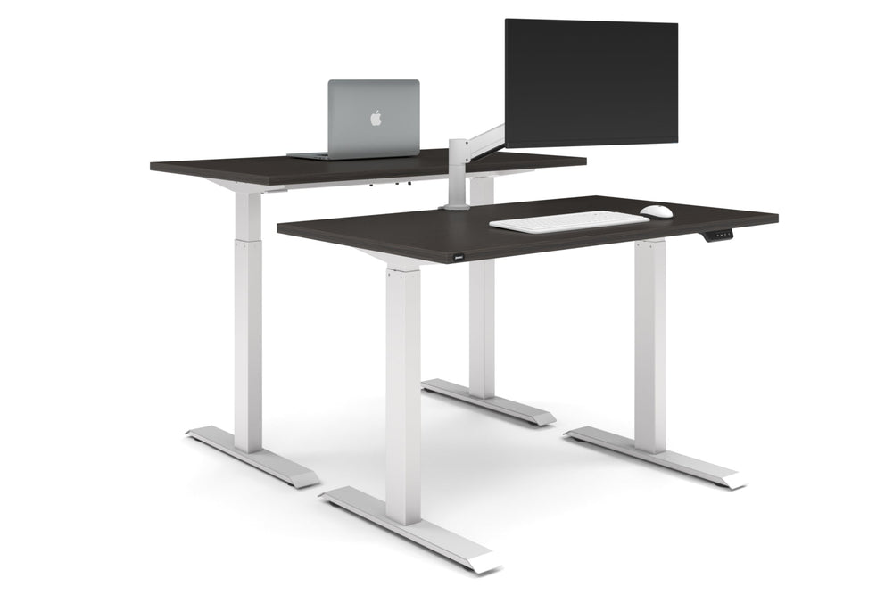 Just Right Height Adjustable 2 Person Bench Workstation [1400L x 700W]-white leg dark oak none